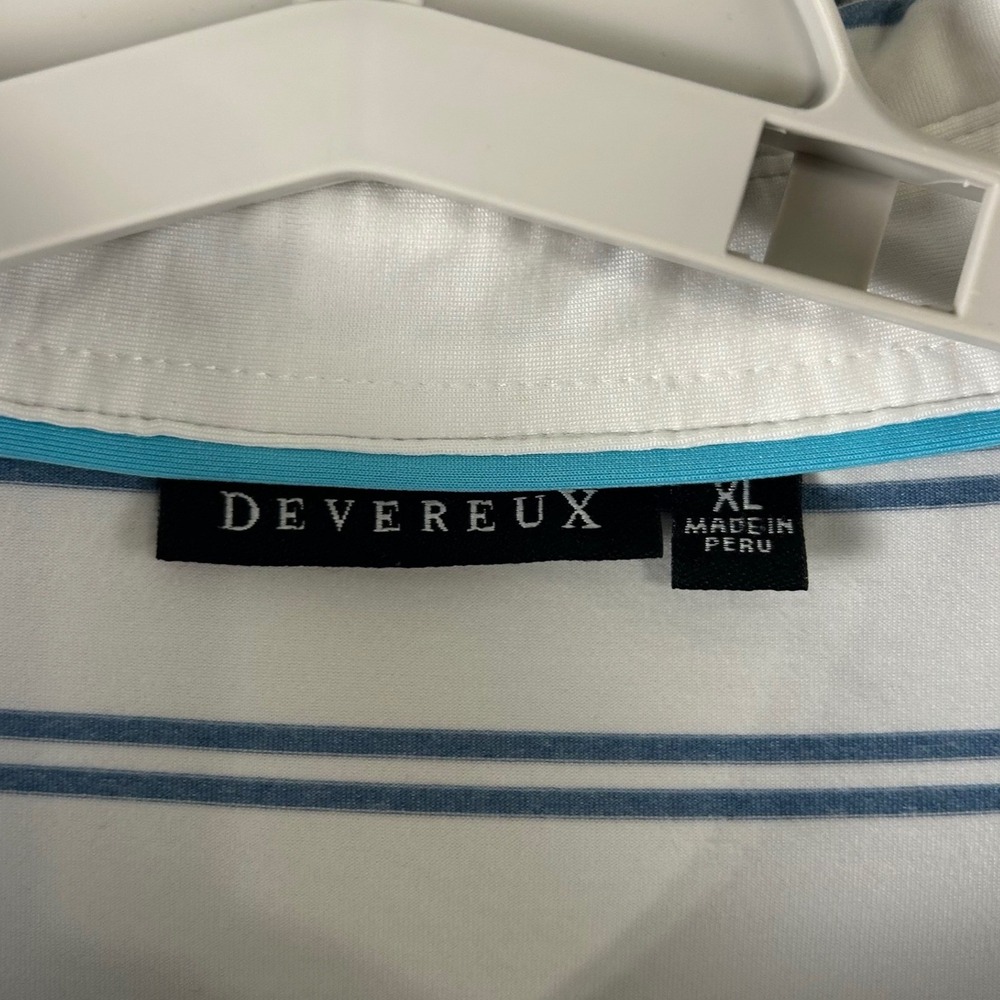 Devereux Mens XL Striped Performance Golf Polo Shirt White Blue Short Sleeve - Picture 3 of 8